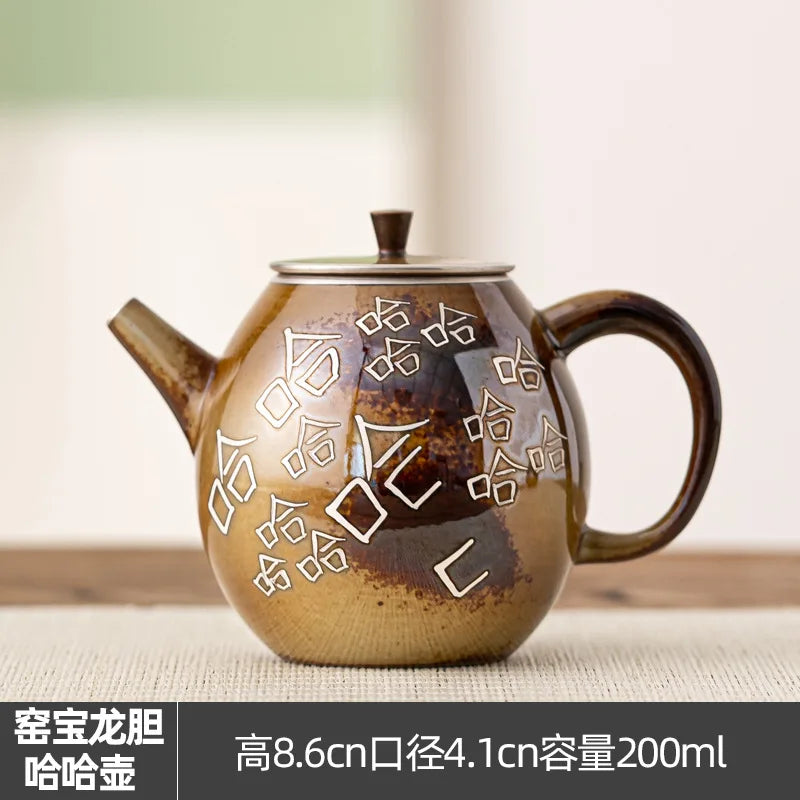 Ceramic Ice-cracked Silver Teapot Tea Set Kiln Change Haha pot Single Pot New Product Ideas Home Retro Teaware Kitchen Dining