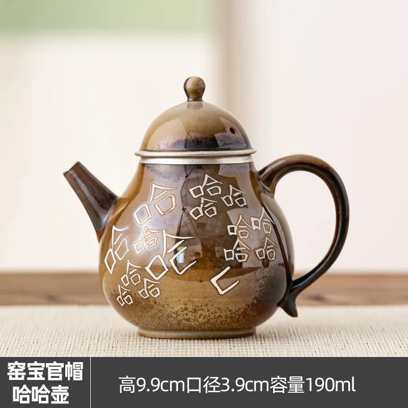 Ceramic Ice-cracked Silver Teapot Tea Set Kiln Change Haha pot Single Pot New Product Ideas Home Retro Teaware Kitchen Dining