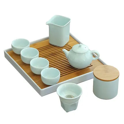 Ceramic Japanese Style Tea Set Household Simple Office Teapot Complete Set Zen Drink Tea Cup Tray Kung Fu Black Tea Teaware