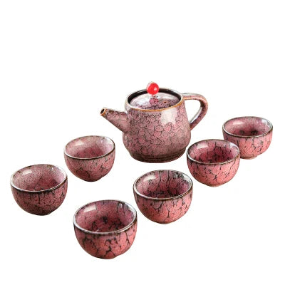 Ceramic Kiln Change Tea Set 6 People Japanese Style Home Office Teapot Teacups Kung Fu Black Tea Set Handmade Teaware