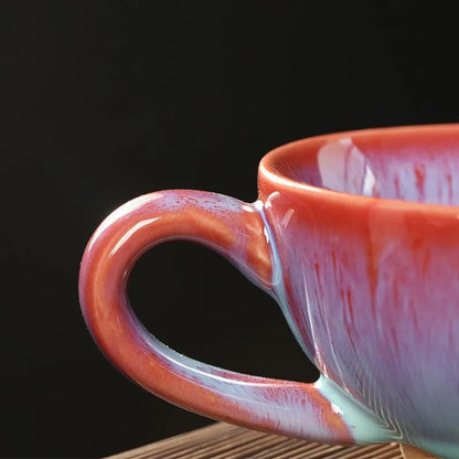 Ceramic Kiln Changed Coffee Cup and Saucer Set Creative Vintage Chinese Breakfast Cups Afternoon Tea Drinking Utensils