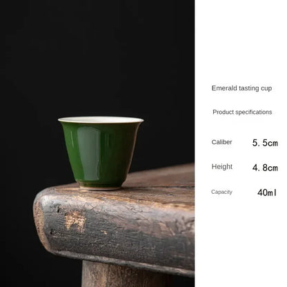 Ceramic Kung Fu Tea Set Cup Master Cup Emerald Retro Household Personal Single Guest Cups Pretty Pottery Technology Teaware Bar