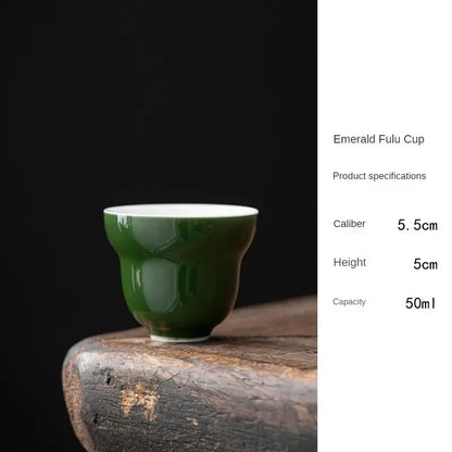 Ceramic Kung Fu Tea Set Cup Master Cup Emerald Retro Household Personal Single Guest Cups Pretty Pottery Technology Teaware Bar