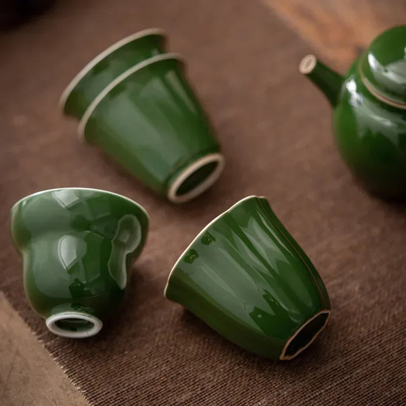 Ceramic Kung Fu Tea Set Cup Master Cup Emerald Retro Household Personal Single Guest Cups Pretty Pottery Technology Teaware Bar