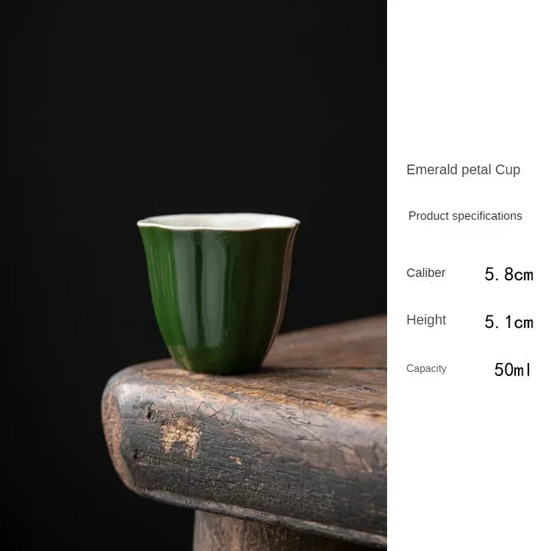 Ceramic Kung Fu Tea Set Cup Master Cup Emerald Retro Household Personal Single Guest Cups Pretty Pottery Technology Teaware Bar