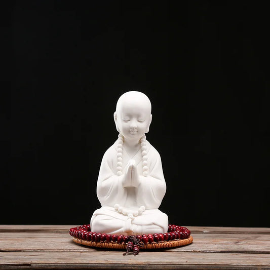 Ceramic Little Monk Figure Statue White Porcelain Handmade Sculpture High-end home living room, room office decoration statue