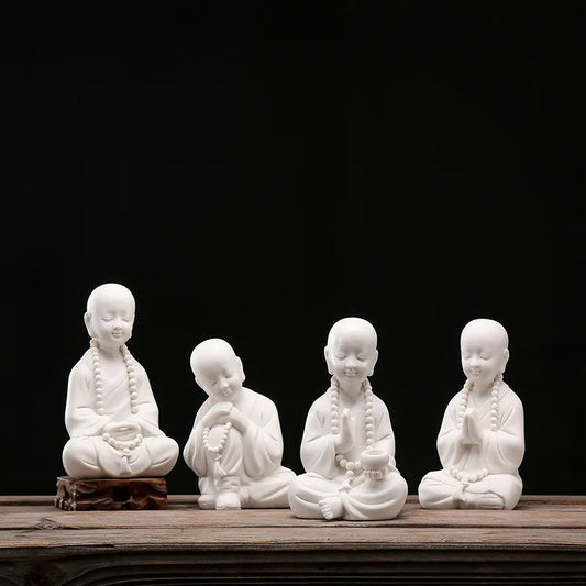 Ceramic Little Monk Figure Statue White Porcelain Handmade Sculpture High-end home living room, room office decoration statue