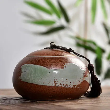 Ceramic Little Tea Caddy, Chinese, All Kinds of Tea Storage Box, Crude Pottery Canister, Container for Puer Tea, Modern Style