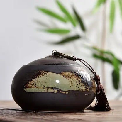 Ceramic Little Tea Caddy, Chinese, All Kinds of Tea Storage Box, Crude Pottery Canister, Container for Puer Tea, Modern Style