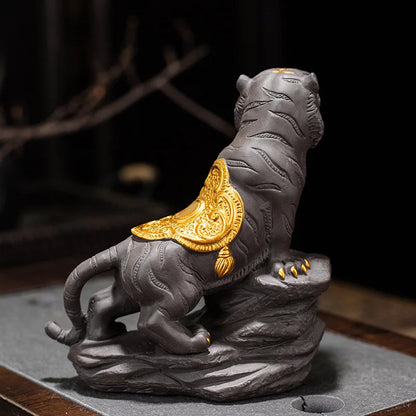 Ceramic Lucky Tiger Ornament Raw ore purple sand sculpture Creative Home Living Room Bedroom Decorations tea set crafts