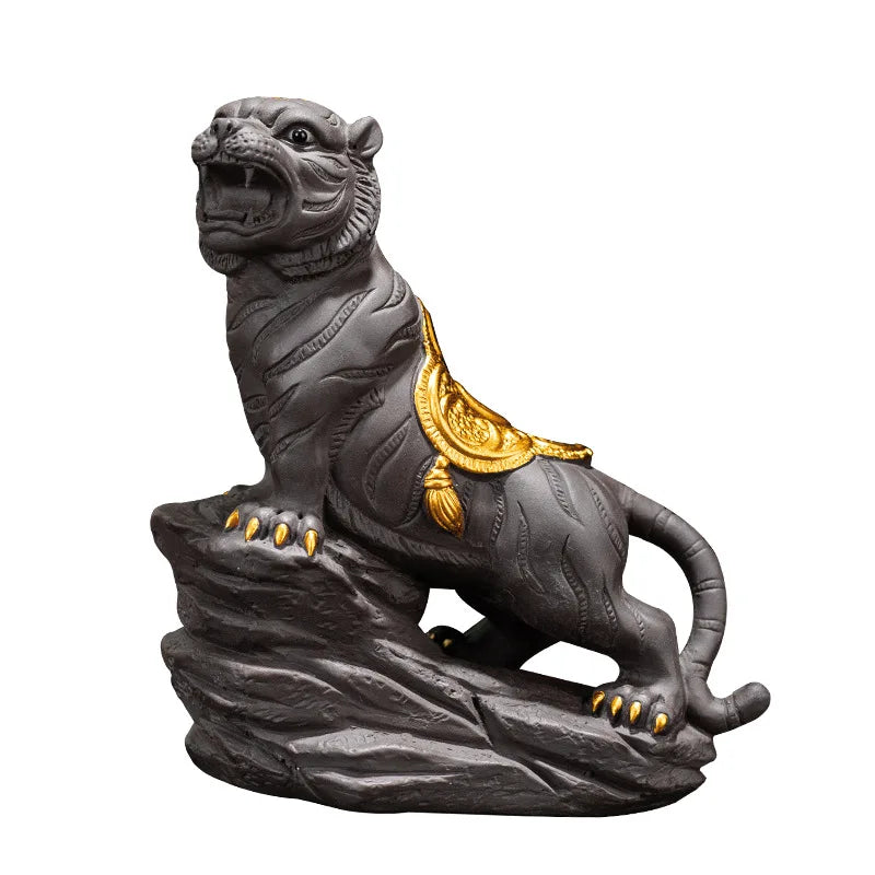 Ceramic Lucky Tiger Ornament Raw ore purple sand sculpture Creative Home Living Room Bedroom Decorations tea set crafts