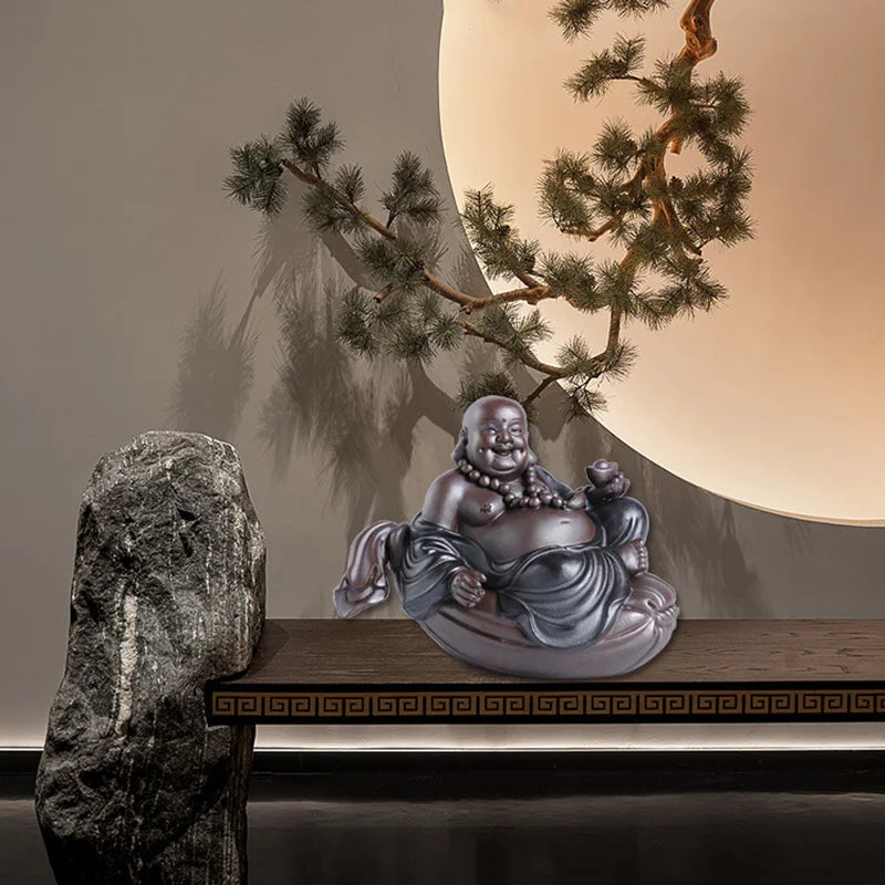 Ceramic Maitreya Figure Statue， Chinese Characteristics Decorative Ornaments Home Room Office Fish Tank Garden Decoration Statue