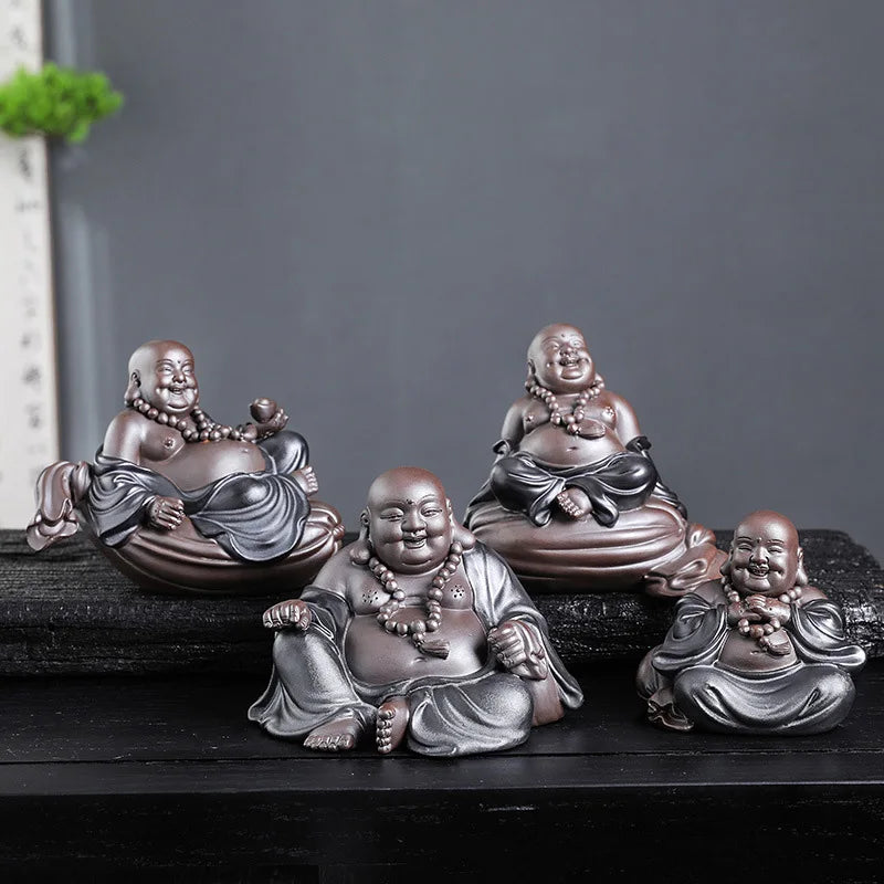 Ceramic Maitreya Figure Statue， Chinese Characteristics Decorative Ornaments Home Room Office Fish Tank Garden Decoration Statue