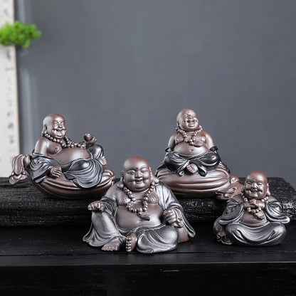 Ceramic Maitreya Figure Statue， Chinese Characteristics Decorative Ornaments Home Room Office Fish Tank Garden Decoration Statue