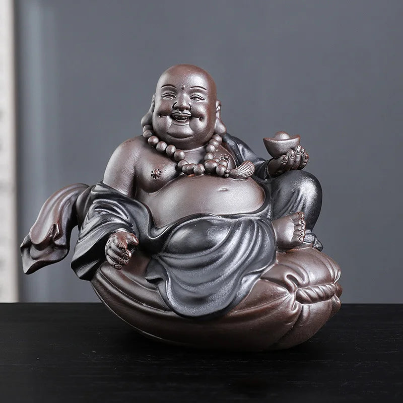 Ceramic Maitreya Figure Statue， Chinese Characteristics Decorative Ornaments Home Room Office Fish Tank Garden Decoration Statue