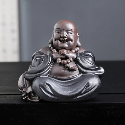 Ceramic Maitreya Figure Statue， Chinese Characteristics Decorative Ornaments Home Room Office Fish Tank Garden Decoration Statue