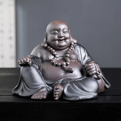 Ceramic Maitreya Figure Statue， Chinese Characteristics Decorative Ornaments Home Room Office Fish Tank Garden Decoration Statue