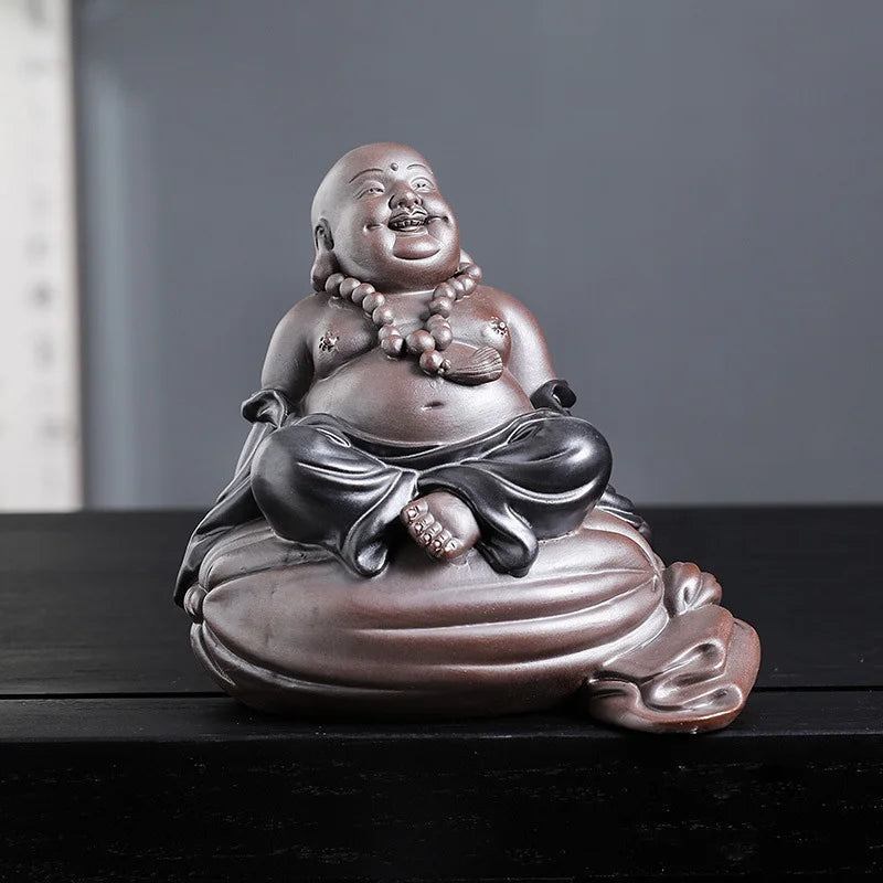 Ceramic Maitreya Figure Statue， Chinese Characteristics Decorative Ornaments Home Room Office Fish Tank Garden Decoration Statue
