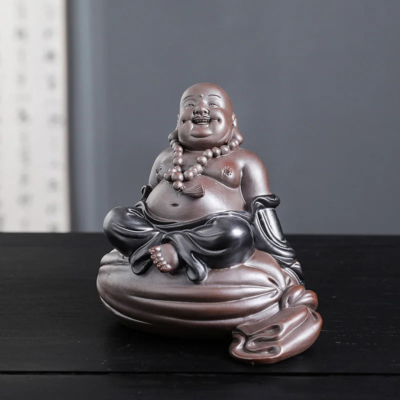 Ceramic Maitreya Figure Statue， Chinese Characteristics Decorative Ornaments Home Room Office Fish Tank Garden Decoration Statue