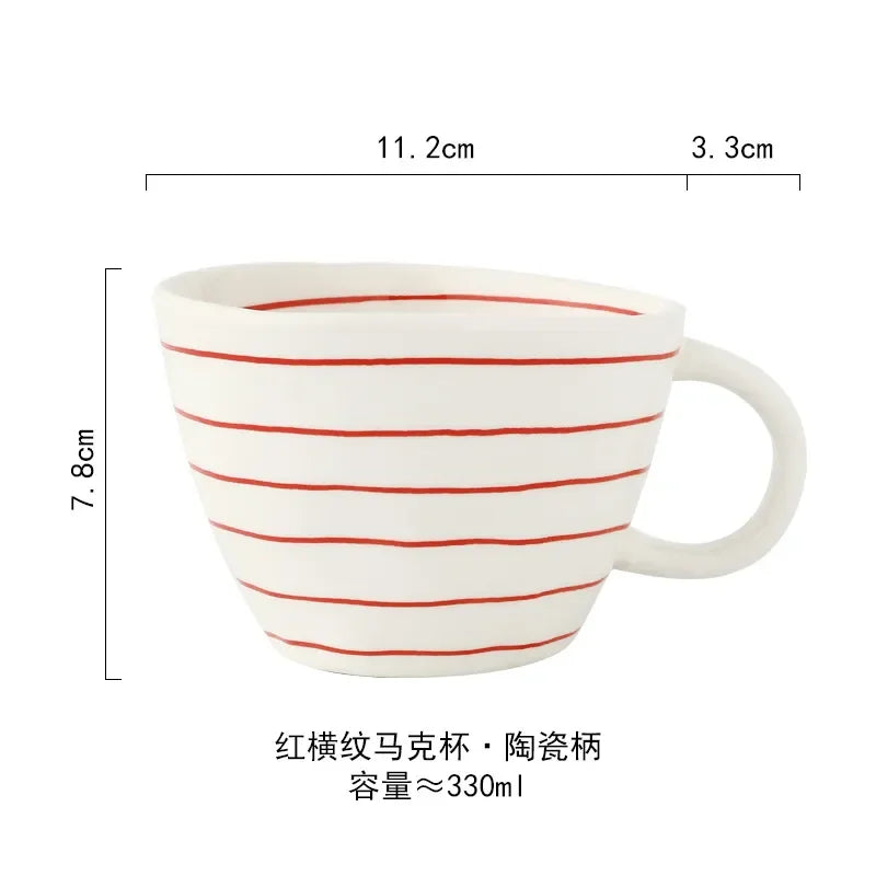 Ceramic Mug Hand-Painted Irregular Chessboard Checkered Coffee Cup Large Capacity Water Cup Milk Tea Oatmeal Mugs Household
