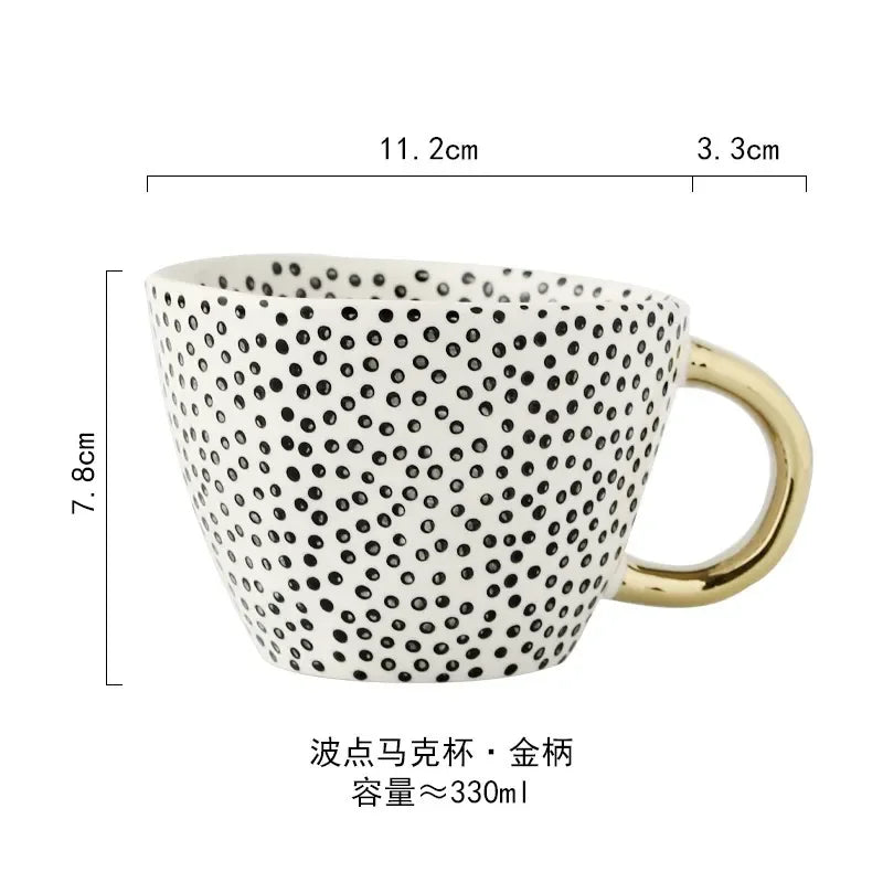 Ceramic Mug Hand-Painted Irregular Chessboard Checkered Coffee Cup Large Capacity Water Cup Milk Tea Oatmeal Mugs Household