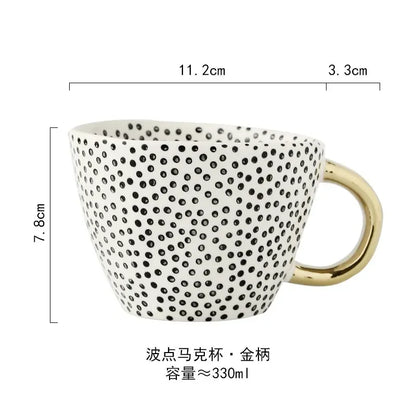 Ceramic Mug Hand-Painted Irregular Chessboard Checkered Coffee Cup Large Capacity Water Cup Milk Tea Oatmeal Mugs Household