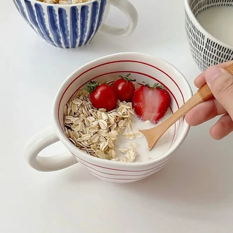 Ceramic Mug Hand-Painted Irregular Chessboard Checkered Coffee Cup Large Capacity Water Cup Milk Tea Oatmeal Mugs Household