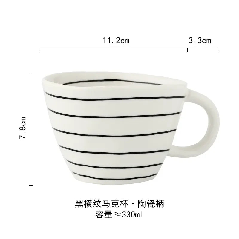 Ceramic Mug Hand-Painted Irregular Chessboard Checkered Coffee Cup Large Capacity Water Cup Milk Tea Oatmeal Mugs Household