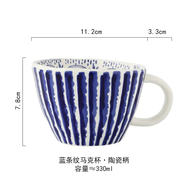 Ceramic Mug Hand-Painted Irregular Chessboard Checkered Coffee Cup Large Capacity Water Cup Milk Tea Oatmeal Mugs Household