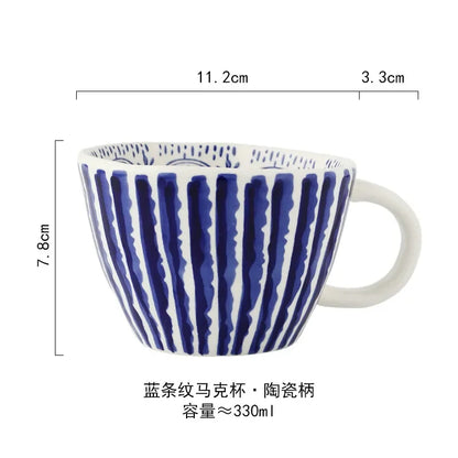 Ceramic Mug Hand-Painted Irregular Chessboard Checkered Coffee Cup Large Capacity Water Cup Milk Tea Oatmeal Mugs Household