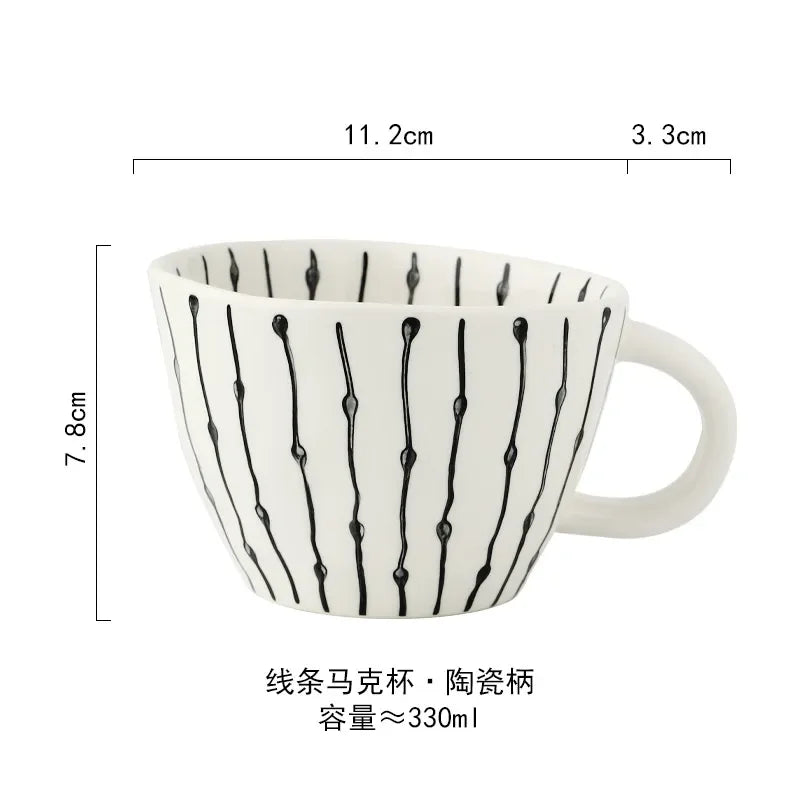 Ceramic Mug Hand-Painted Irregular Chessboard Checkered Coffee Cup Large Capacity Water Cup Milk Tea Oatmeal Mugs Household