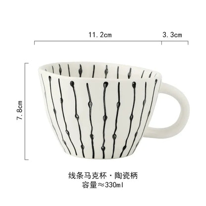 Ceramic Mug Hand-Painted Irregular Chessboard Checkered Coffee Cup Large Capacity Water Cup Milk Tea Oatmeal Mugs Household