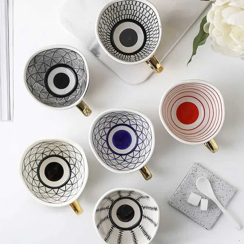 Ceramic Mug Hand-Painted Irregular Chessboard Checkered Coffee Cup Large Capacity Water Cup Milk Tea Oatmeal Mugs Household