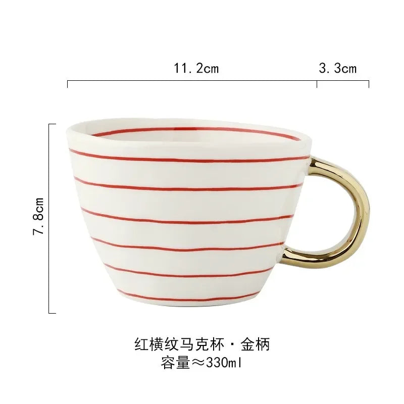 Ceramic Mug Hand-Painted Irregular Chessboard Checkered Coffee Cup Large Capacity Water Cup Milk Tea Oatmeal Mugs Household
