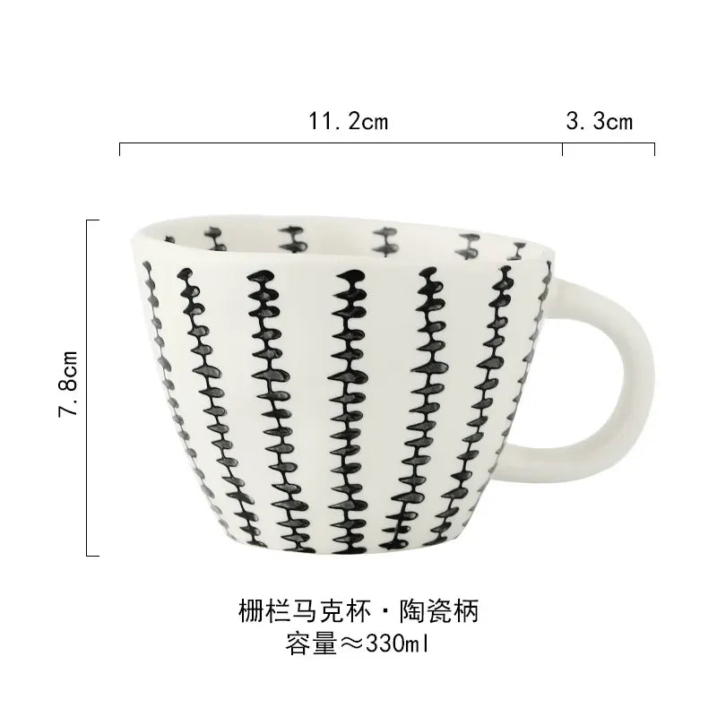 Ceramic Mug Hand-Painted Irregular Chessboard Checkered Coffee Cup Large Capacity Water Cup Milk Tea Oatmeal Mugs Household