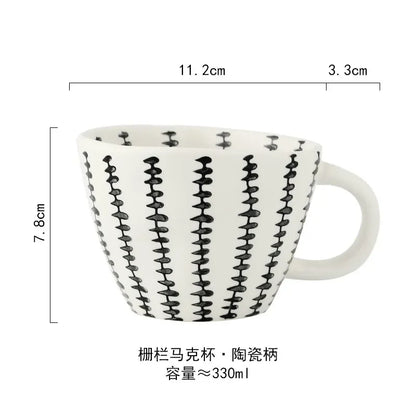Ceramic Mug Hand-Painted Irregular Chessboard Checkered Coffee Cup Large Capacity Water Cup Milk Tea Oatmeal Mugs Household