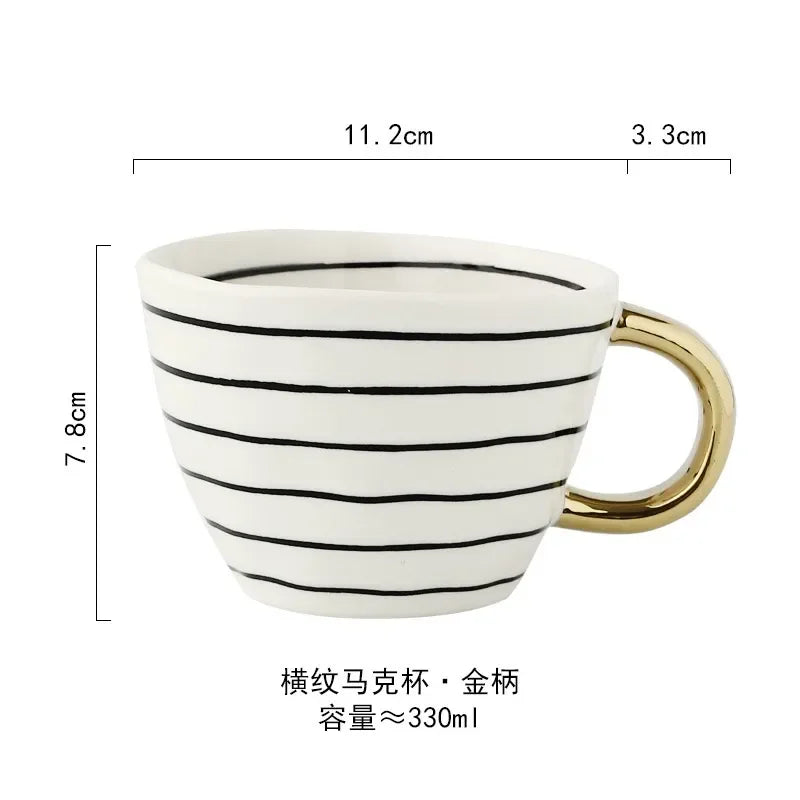 Ceramic Mug Hand-Painted Irregular Chessboard Checkered Coffee Cup Large Capacity Water Cup Milk Tea Oatmeal Mugs Household
