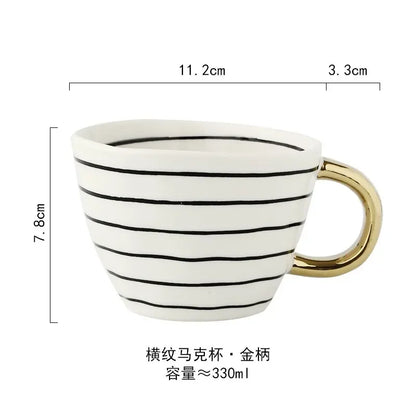 Ceramic Mug Hand-Painted Irregular Chessboard Checkered Coffee Cup Large Capacity Water Cup Milk Tea Oatmeal Mugs Household