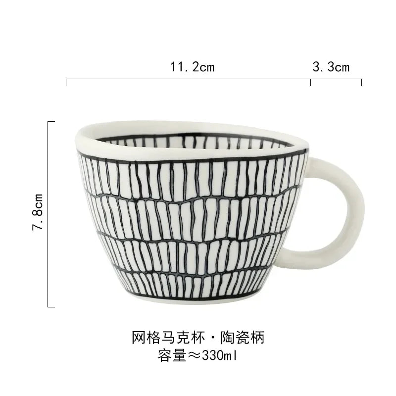 Ceramic Mug Hand-Painted Irregular Chessboard Checkered Coffee Cup Large Capacity Water Cup Milk Tea Oatmeal Mugs Household
