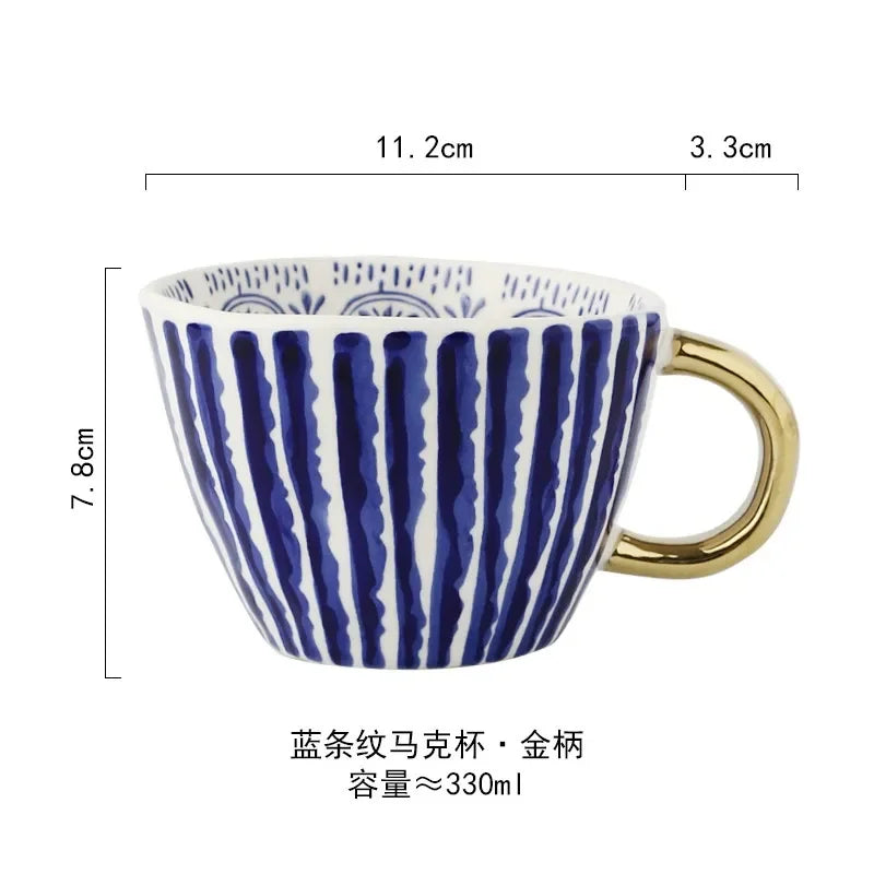 Ceramic Mug Hand-Painted Irregular Chessboard Checkered Coffee Cup Large Capacity Water Cup Milk Tea Oatmeal Mugs Household