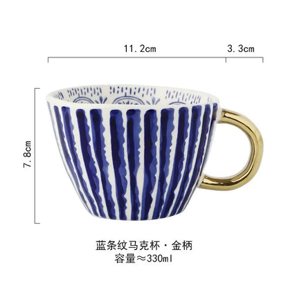 Ceramic Mug Hand-Painted Irregular Chessboard Checkered Coffee Cup Large Capacity Water Cup Milk Tea Oatmeal Mugs Household