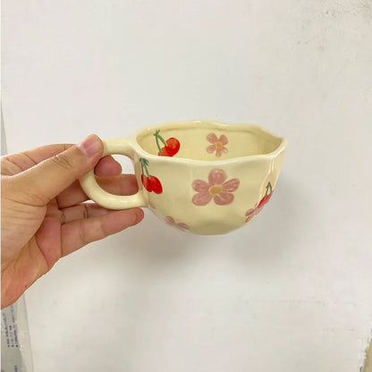 Ceramic Mugs Coffee Cups Hand Pinched Irregular Flower Milk Tea Cup Ins Oatmeal Breakfast Mug Drinkware Kitchen Korean Style