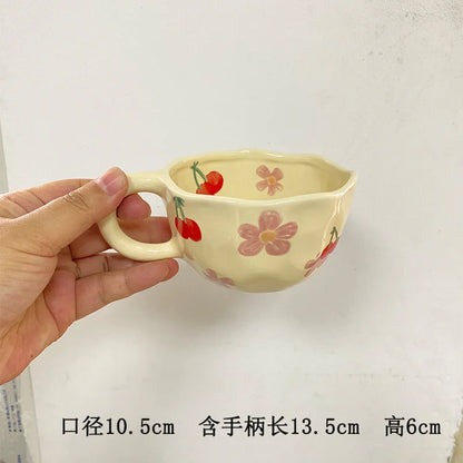 Ceramic Mugs Coffee Cups Hand Pinched Irregular Flower Milk Tea Cup Ins Oatmeal Breakfast Mug Drinkware Kitchen Korean Style