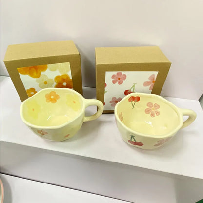 Ceramic Mugs Coffee Cups Hand Pinched Irregular Flower Milk Tea Cup Ins Oatmeal Breakfast Mug Drinkware Kitchen Korean Style