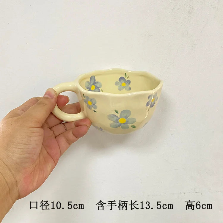 Ceramic Mugs Coffee Cups Hand Pinched Irregular Flower Milk Tea Cup Ins Oatmeal Breakfast Mug Drinkware Kitchen Korean Style