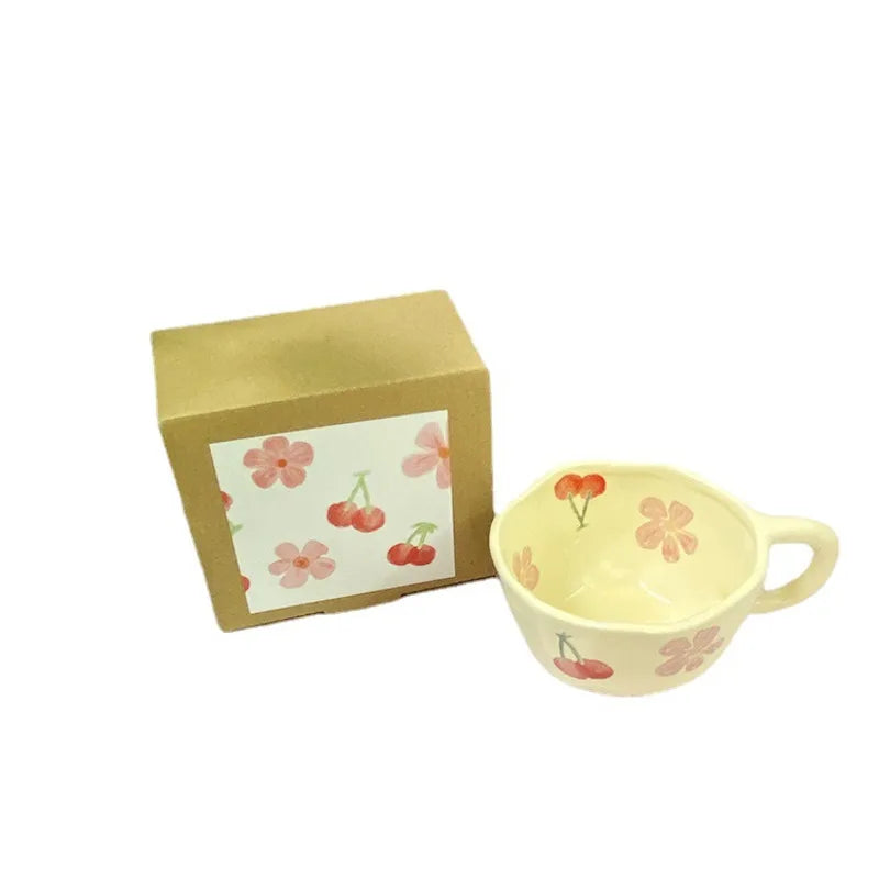 Ceramic Mugs Coffee Cups Hand Pinched Irregular Flower Milk Tea Cup Ins Oatmeal Breakfast Mug Drinkware Kitchen Korean Style