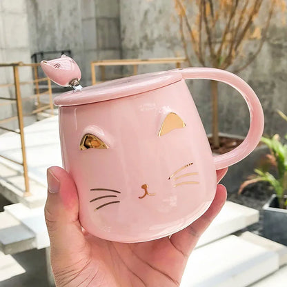 Ceramic Mugs Hand drawn golden cartoon cat coffe mug creative Drinkware Coffee Tea Cups Novelty Gifts milk cup