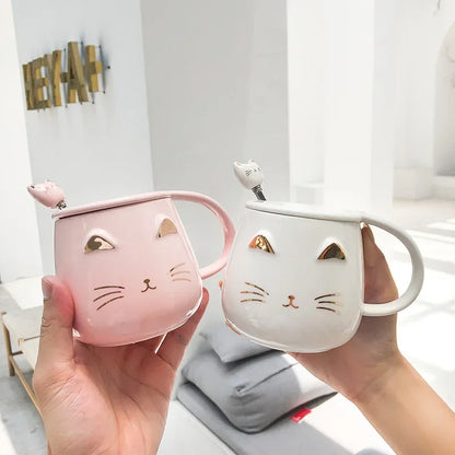 Ceramic Mugs Hand drawn golden cartoon cat coffe mug creative Drinkware Coffee Tea Cups Novelty Gifts milk cup
