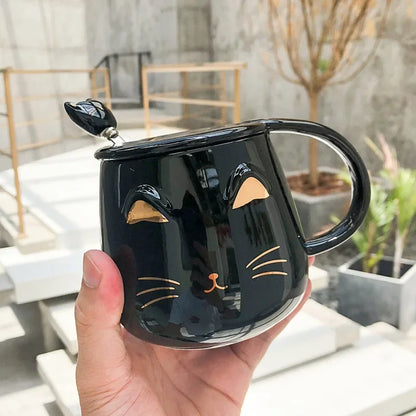 Ceramic Mugs Hand drawn golden cartoon cat coffe mug creative Drinkware Coffee Tea Cups Novelty Gifts milk cup