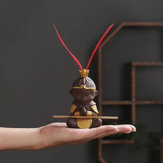 Ceramic Mythical Figure Monkey King Small  Statue Porcelain Art Sculpture Cute home room, office decoration accessories